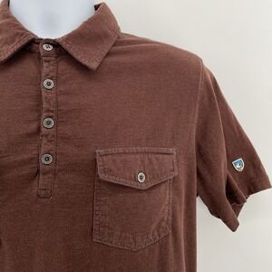 KUHL Polo Shirt Men M Short Sleeve Cotton Blend Brown Outdoor Hiking Casual